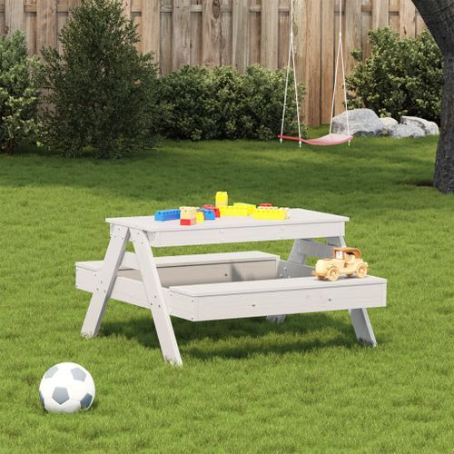 Table de pique-nique pour enfants blanc bois massif de pin - Photo n°3; ?>