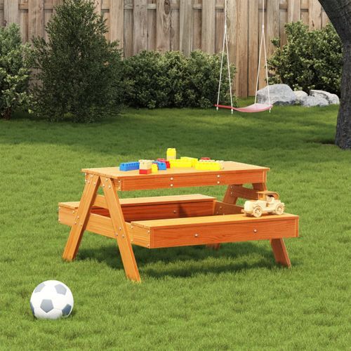 Table de pique-nique pour enfants marron bois massif pin - Photo n°3; ?>