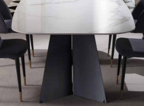 Table de repas design en céramique de marbre blanc de Carrare et pieds métal noir Empereur - Photo n°3; ?>