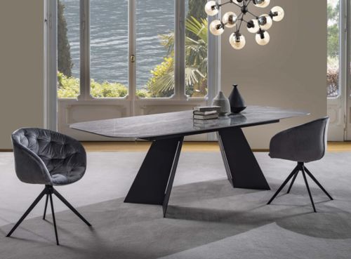 Table de repas design en céramique marbre gris et pieds métal noir Empereur 200 ou 238 cm - Photo n°2; ?>