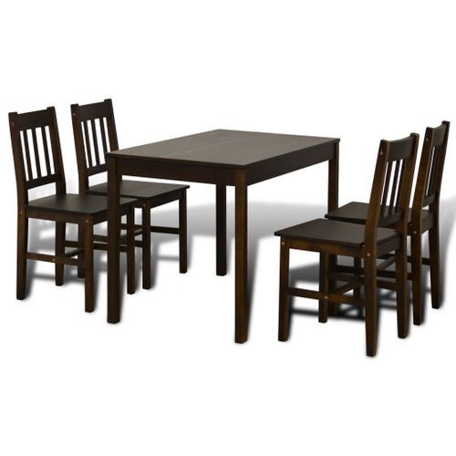 Table de salle à manger et 4 chaises pin massif marron Dina - Photo n°2; ?>