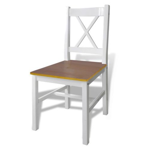 Table de séjour et 4 chaises pin massif laqué blanc et marron Dina - Photo n°2; ?>