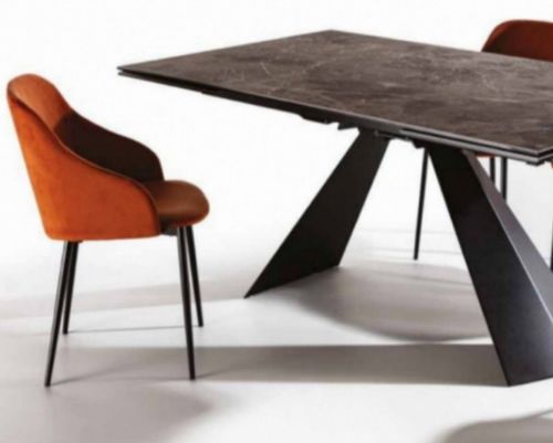 Table design 180 cm céramique marron marbre et pieds métal noir Kylane - Photo n°2; ?>