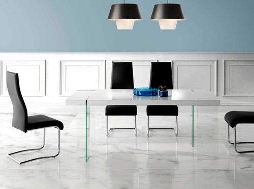Table design blanc laqué et pieds verre trempé Orika 180 cm - Photo n°2; ?>