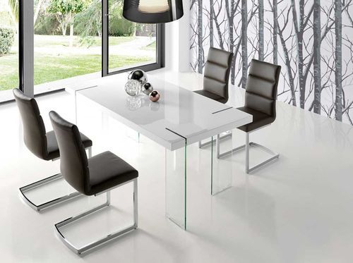 Table design blanc laqué et pieds verre trempé Orika 180 cm - Photo n°3; ?>