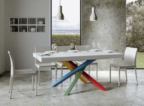 Table design blanc mat et pieds entrelacés multicouleurs 160 cm Artemis - Photo n°2; ?>