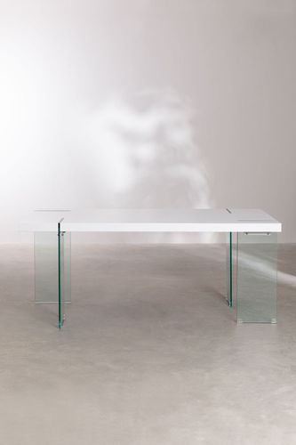 Table design bois blanc et verre trempé Rosenka 140 cm - Photo n°3; ?>