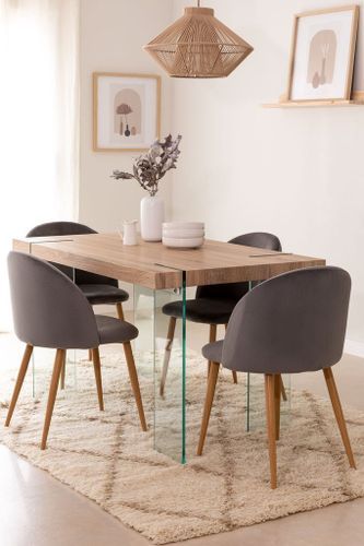 Table design bois naturel et verre trempé Rosenka 140 cm - Photo n°2; ?>