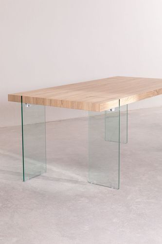 Table design bois naturel et verre trempé Rosenka 140 cm - Photo n°3; ?>