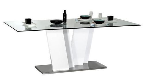 Table design rectangulaire verre trempé et pied laqué blanc et chromé Kartz 200 cm - Photo n°2; ?>