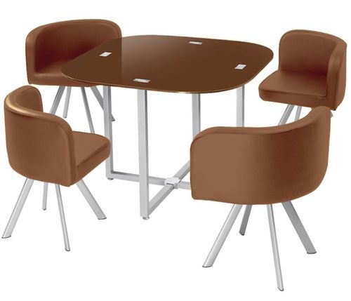 Table et 4 chaises Mosaic 90 Marron - Photo n°2; ?>