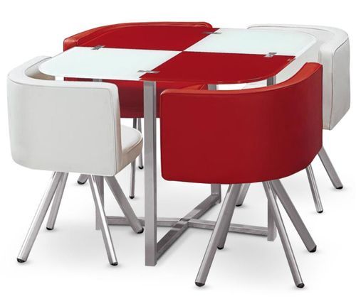 Table et 4 chaises rouge et blanc pieds métal chromé Mozza - Photo n°2; ?>