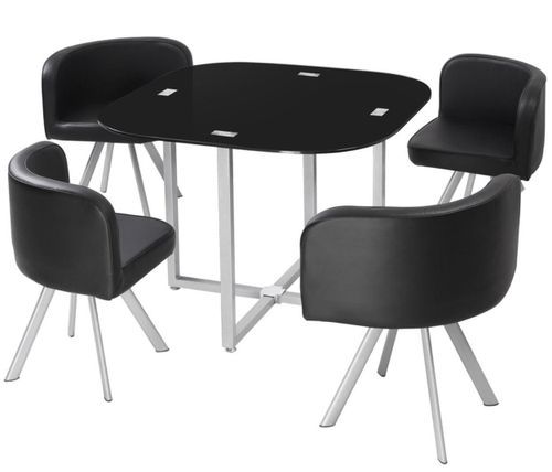 Table et 4 chaises verre noir et pieds métal chromé Mozza - Photo n°2; ?>