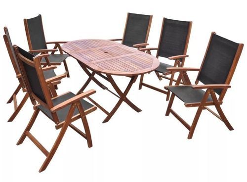 Table et 6 chaises de jardin acacia foncé et tissu noir Noiro - Photo n°2; ?>