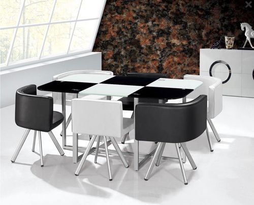 Table et 6 chaises verre noir et pieds métal chromé Mozza 2 - Photo n°2; ?>