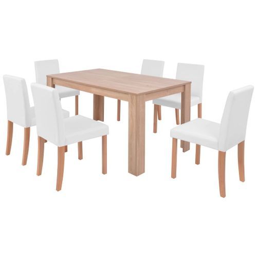 Table et chaises 7 pcs Cuir synthétique Chêne Couleur crème - Photo n°2; ?>