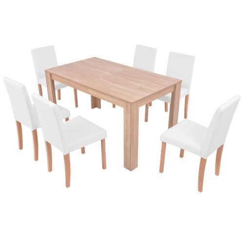 Table et chaises 7 pcs Cuir synthétique Chêne Couleur crème - Photo n°3; ?>