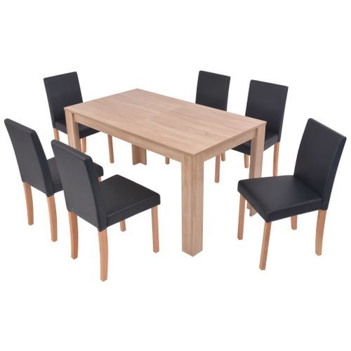 Table et chaises 7 pcs Cuir synthétique Chêne Noir - Photo n°2; ?>