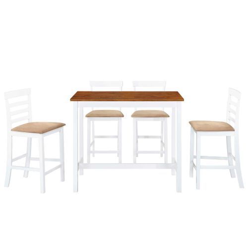 Table et chaises de bar 5 pcs Bois massif Marron et blanc - Photo n°2; ?>