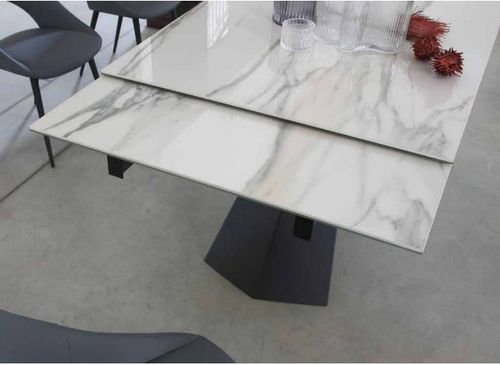 Table extensible 160/240 cm céramique blanc marbre brillant et pieds métal noir Kylane - Photo n°2; ?>