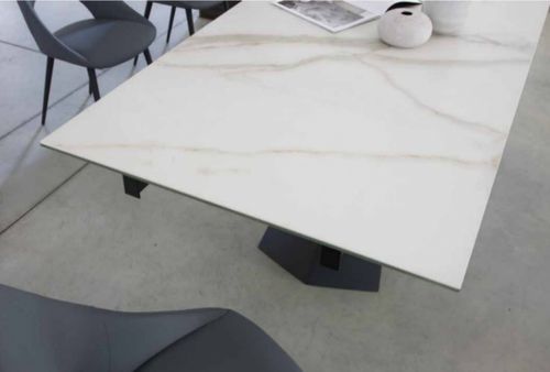 Table extensible 160/240 cm céramique blanc marbre et pieds métal noir Kylane - Photo n°3; ?>