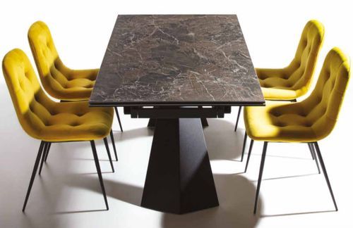 Table extensible 160/240 cm céramique marron effet marbre et pieds métal noir Kylane - Photo n°2; ?>