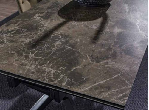 Table extensible 160/240 cm céramique marron effet marbre et pieds métal noir Kylane - Photo n°3; ?>