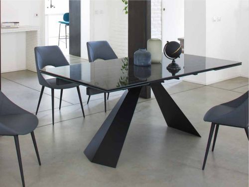 Table extensible 160/240 cm céramique marron marbre brillant et pieds métal noir Kylane - Photo n°2; ?>
