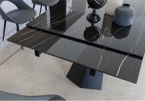 Table extensible 160/240 cm céramique marron marbre brillant et pieds métal noir Kylane - Photo n°3; ?>