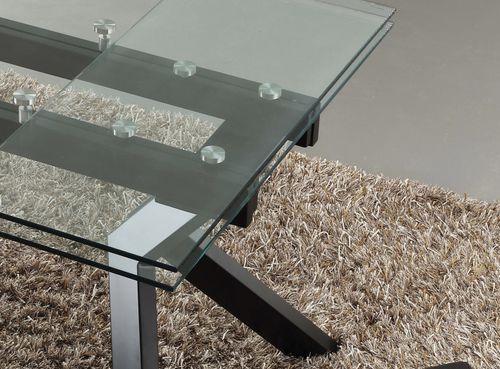 Table extensible 160/240 cm pieds laqué beige et plateau verre trempé Kiota - Photo n°2; ?>