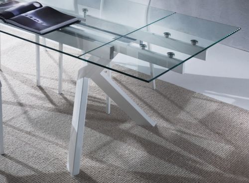 Table extensible 160/240 cm pieds laqué blanc et plateau verre trempé Kiota - Photo n°2; ?>