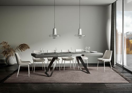 Table extensible 160 à 420 cm bois gris effet béton et pieds métal anthracite Italika - Photo n°3; ?>