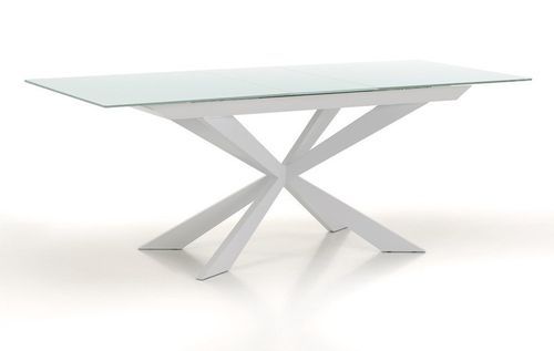Table extensible 6 à 10 personnes L 160 à 200 cm verre laqué blanc et pieds métal blanc Okebi - Photo n°2; ?>
