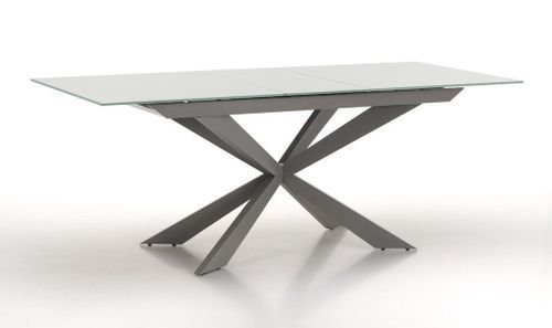 Table extensible 6 à 10 personnes L 160 à 200 cm verre laqué gris et pieds métal gris Okebi - Photo n°2; ?>