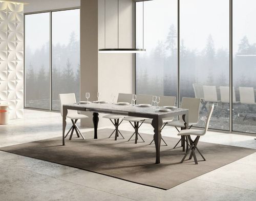 Table extensible 6 à 10 places L 120 à 224 cm blanc effet marbre et pieds gris foncé Patone - Photo n°3; ?>