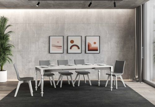 Table extensible 6 à 10 places L 120 à 224 cm bois blanc Romencia - Photo n°3; ?>