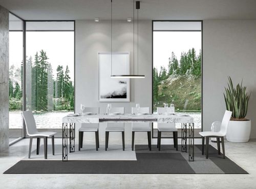 Table extensible 6 à 10 places L 130 à 234 cm effet marbre blanc et pieds métal gris foncé Gisa - Photo n°3; ?>
