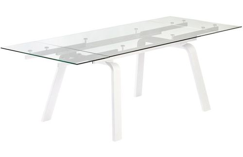 Table extensible 6 à 10 places L 160 à 240 cm verre et pieds métal blanc Mono - Photo n°2; ?>