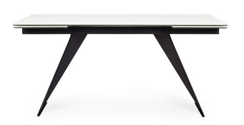 Table extensible 6 à 12 places en céramique blanc et acier noir Bakoa 160/240 cm - Photo n°2; ?>
