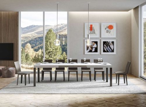Table extensible 6 à 12 places L 160 à 264 cm blanc et pieds métal gris foncé Liva - Photo n°3; ?>
