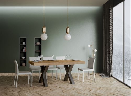 Table extensible 6 à 12 places L 160 à 264 cm bois clair et pieds métal gris foncé Fario - Photo n°3; ?>