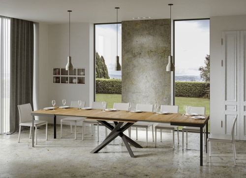 Table extensible 6 à 18 personnes bois clair et pieds entrelacés anthracite L 160 à 420 cm Klass - Photo n°3; ?>