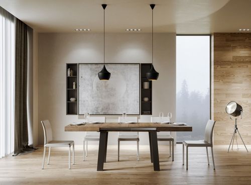 Table extensible 6 à 20 places L 160 à 420 cm bois foncé et pieds métal anthracite Bidy - Photo n°3; ?>