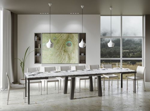 Table extensible 6 à 20 places L 160 à 420 cm effet marbre blanc et cadre métal anthracite Bidy - Photo n°3; ?>