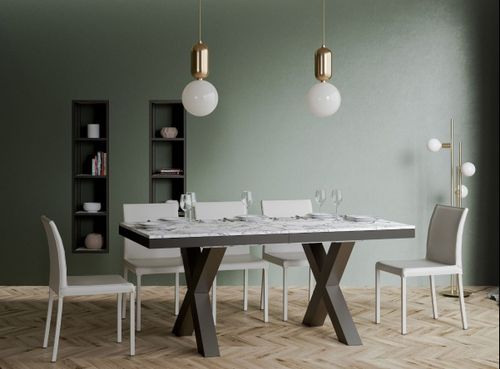 Table extensible 6 à 20 places L 160 à 420 cm effet marbre blanc et cadre métal gris foncé Tsara - Photo n°3; ?>