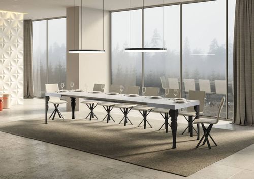 Table extensible 8 à 20 personnes blanc et pieds métal anthracite L 180 à 440 cm Torza - Photo n°3; ?>