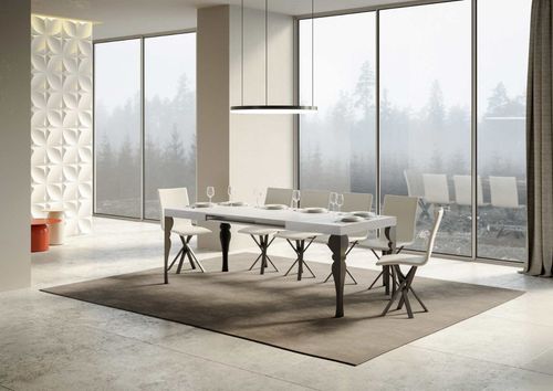 Table extensible 8 à 20 places L 180 à 440 cm blanc effet marbre et pieds gris foncé Patone - Photo n°3; ?>