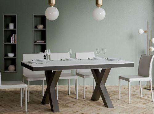 Table extensible 8 à 20 places L 180 à 440 cm blanc et cadre métal gris foncé Tsara - Photo n°3; ?>