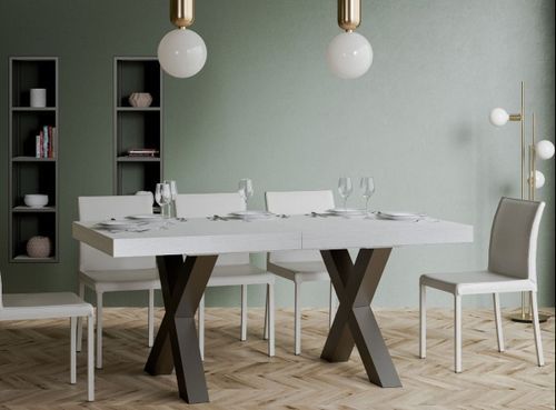 Table extensible 8 à 20 places L 180 à 440 cm bois blanc et pieds métal gris foncé Fario - Photo n°3; ?>