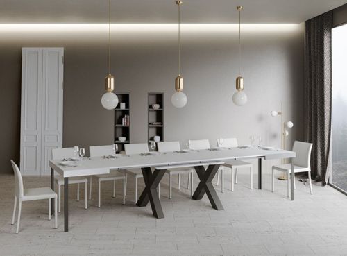 Table extensible 8 à 20 places L 180 à 440 cm frêne blanc et pieds métal gris foncé Tsara - Photo n°3; ?>